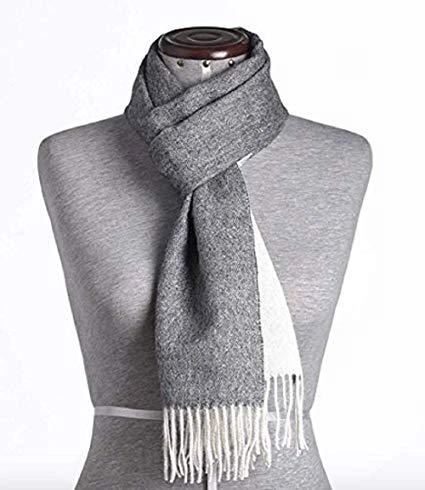 Cozy Cloud: 100% Baby Alpaca Scarf. Grey & White. Luxurious Warmth. Softest Touch.